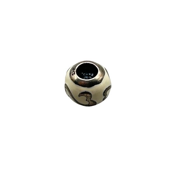 Pandora Sliding Charm Round Off White Enamel Bead with Hearts Design - Picture 1 of 6